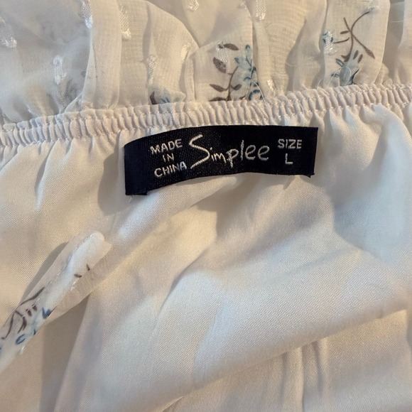 Womens L White Maxi Dress Floral Swiss Dot Tiered Ruffle Sleeve Cottage Prairie - Picture 8 of 11